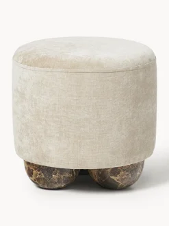 Puf reposapiés tapizado con patas de bola de mármol Lino