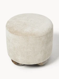 Puf reposapiés tapizado con patas de bola de mármol Lino