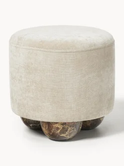Puf reposapiés tapizado con patas de bola de mármol Lino