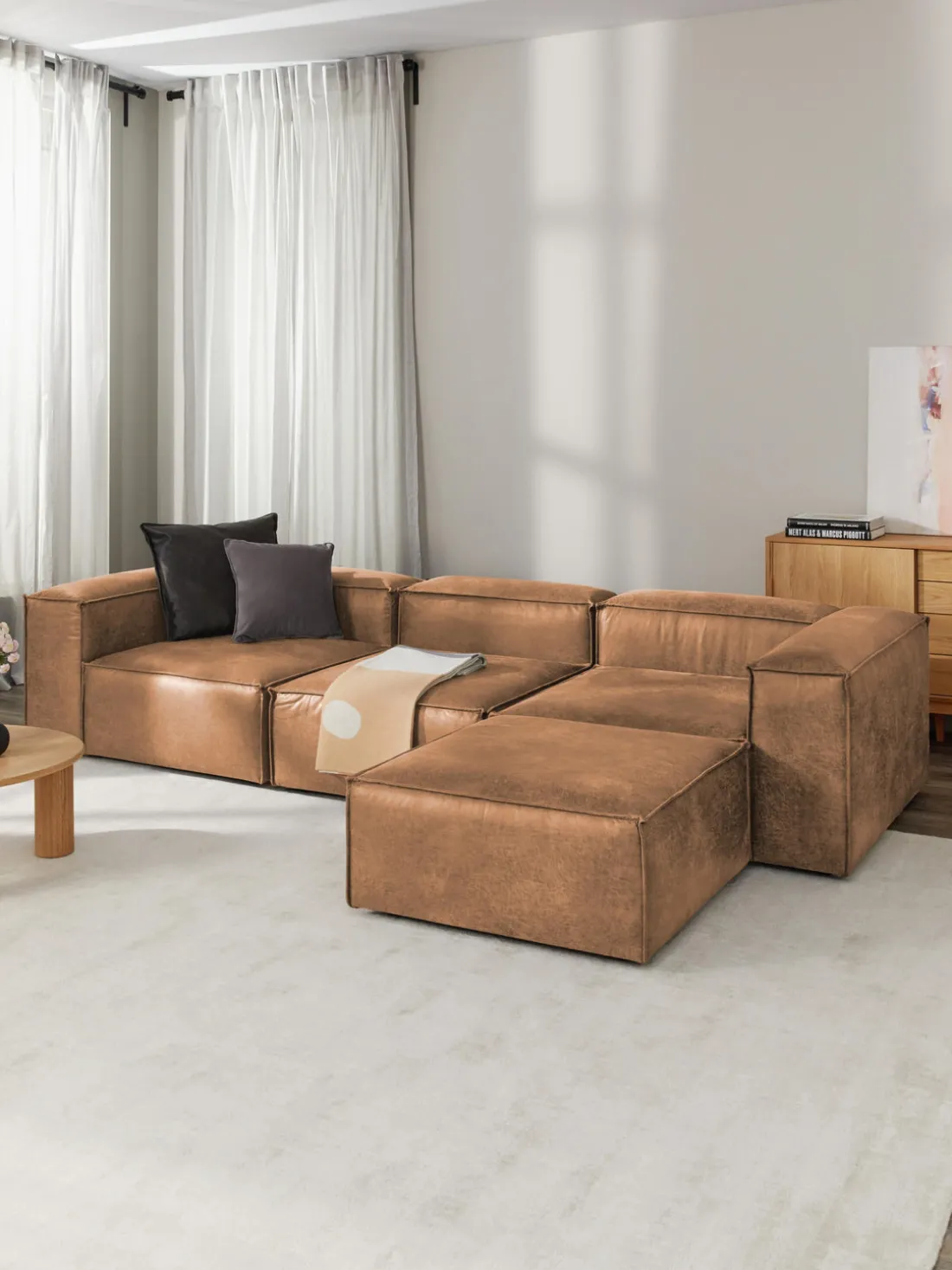 Reposapiés puf de cuero reciclado Lennon