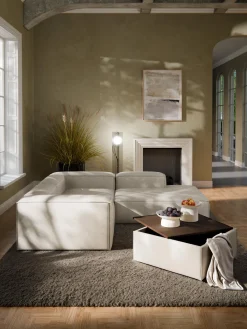 Reposapiés puf de mezcla de lino con espacio de almacenamiento Lennon