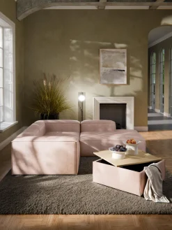 Reposapiés puf de mezcla de lino con espacio de almacenamiento Lennon