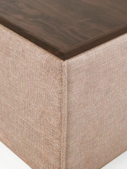 Reposapiés puf de mezcla de lino con espacio de almacenamiento Lennon