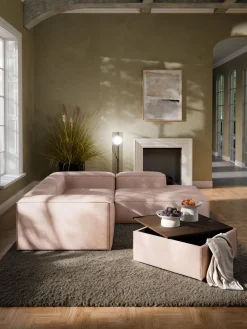 Reposapiés puf de mezcla de lino con espacio de almacenamiento Lennon