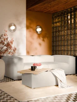 Reposapiés puf de mezcla de lino con espacio de almacenamiento Lennon