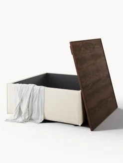 Reposapiés puf de mezcla de lino con espacio de almacenamiento Lennon