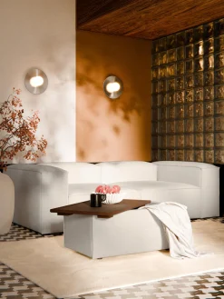 Reposapiés puf de mezcla de lino con espacio de almacenamiento Lennon