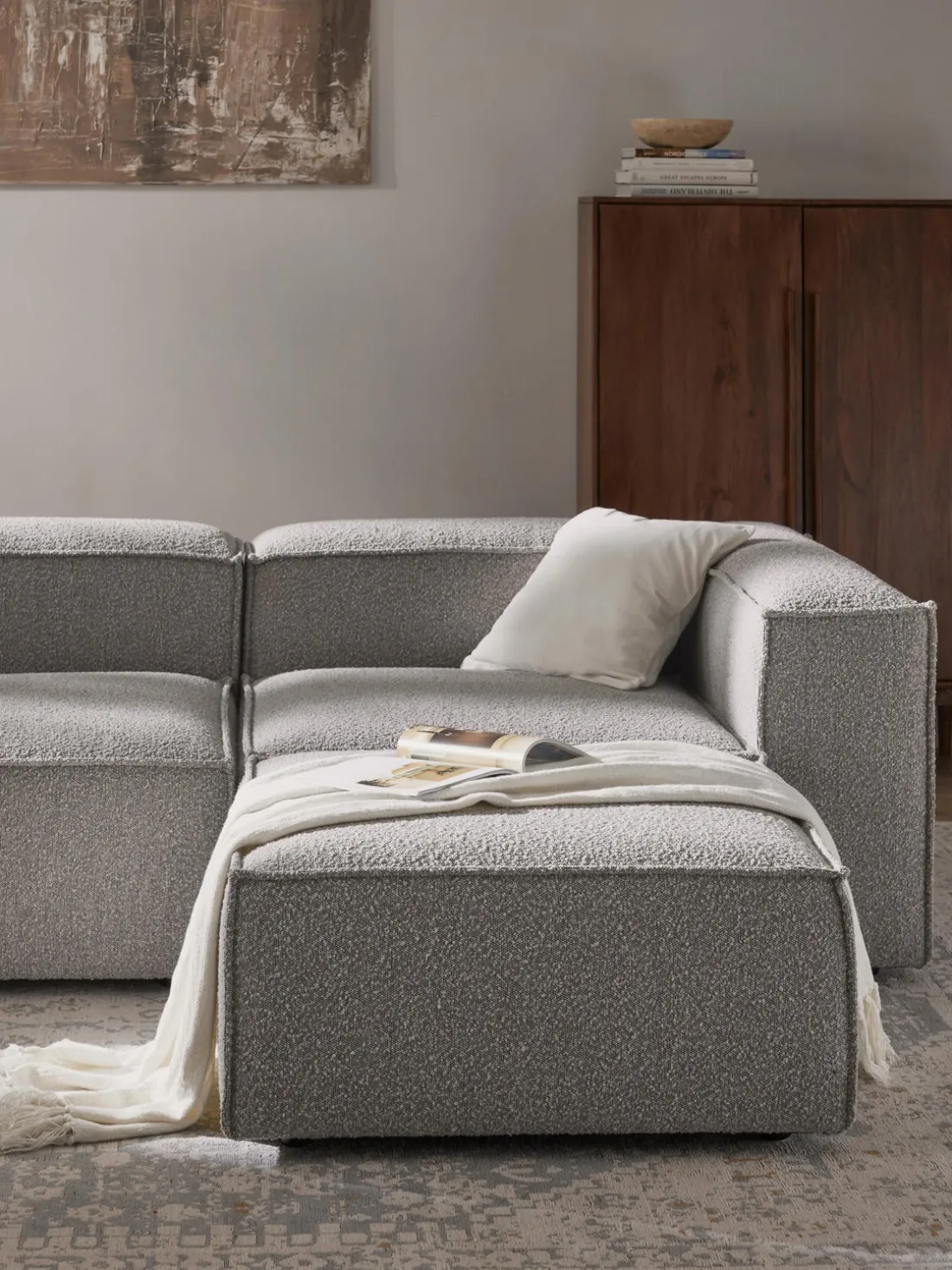 Reposapiés puf en tejido bouclé Lennon