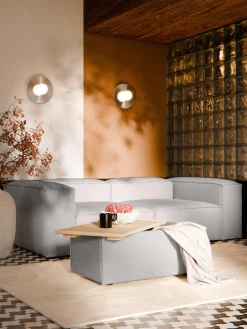 Reposapiés puf en tejido bouclé con espacio de almacenamiento Lennon