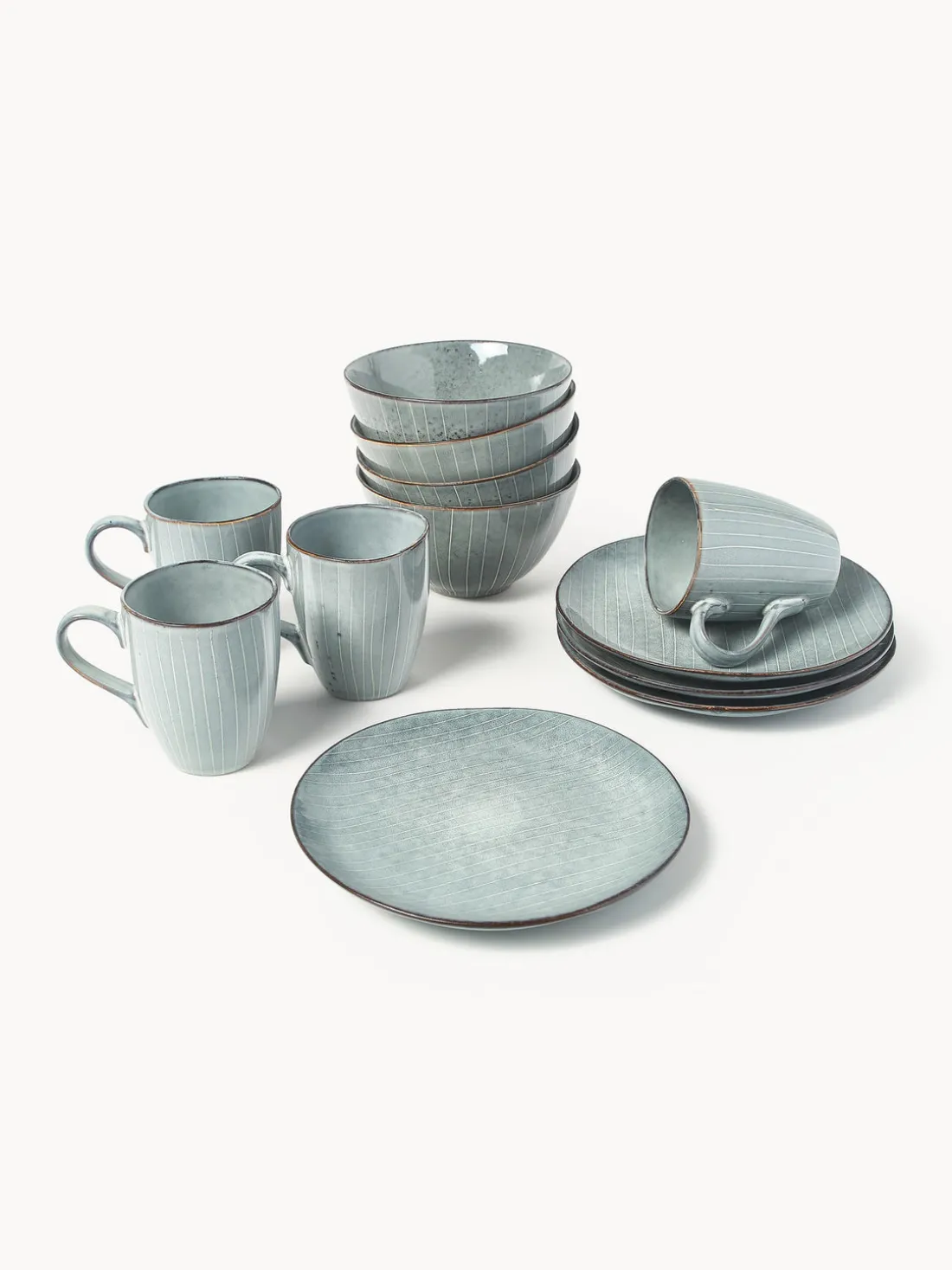 Set de desayuno artesanal Nordic Sea, 4 comensales (12 pzas.)
