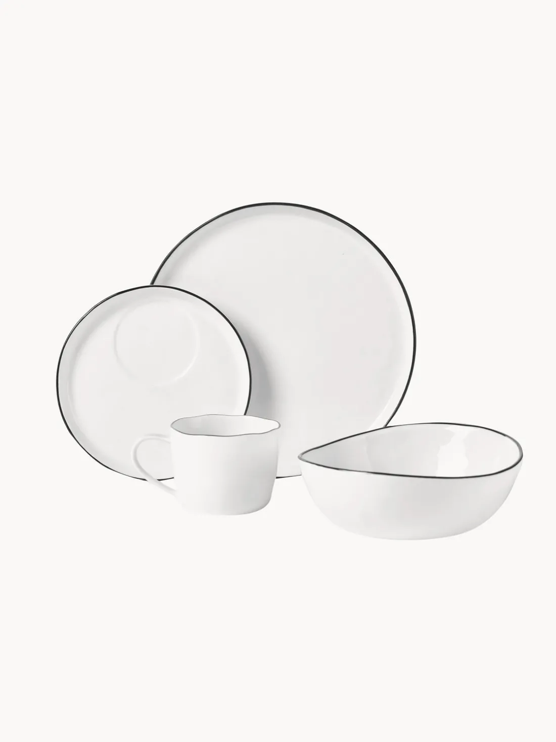 Set de desayuno artesanal de porcelana Salt, 4 comensales (16 pzas.)