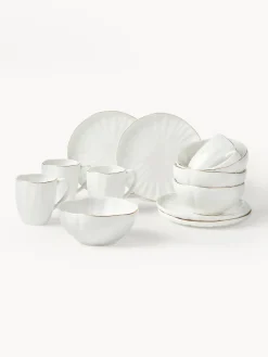 Set de desayuno de porcelana con relieves Sali, 4 comensales (12 pzas.)