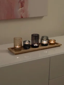 Set de portavelas con bandeja de madera Homa, 6 pzas.