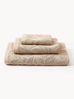 Set de toallas de algodón con relieves Leaf, tamaños diferentes