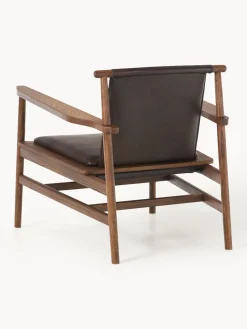 Silla con reposabrazos de madera de fresno y asiento de cuero Hayo