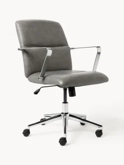 Silla de escritorio de cuero sintético con reposabrazos Reto, altura regulable