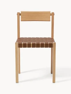 Silla de madera con asiento de cuero Liza
