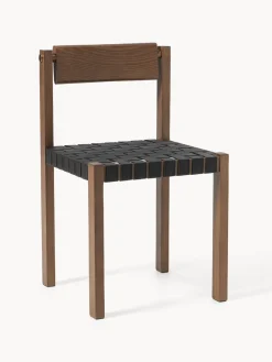 Silla de madera con asiento de cuero Liza