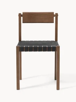 Silla de madera con asiento de cuero Liza