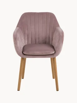 Silla de terciopelo con reposabrazos y con patas de madera Emilia