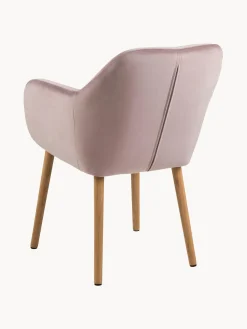 Silla de terciopelo con reposabrazos y con patas de madera Emilia