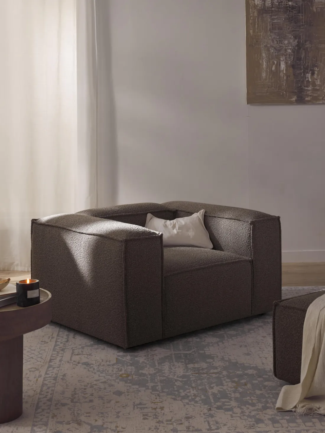 Sillón en tejido bouclé Lennon