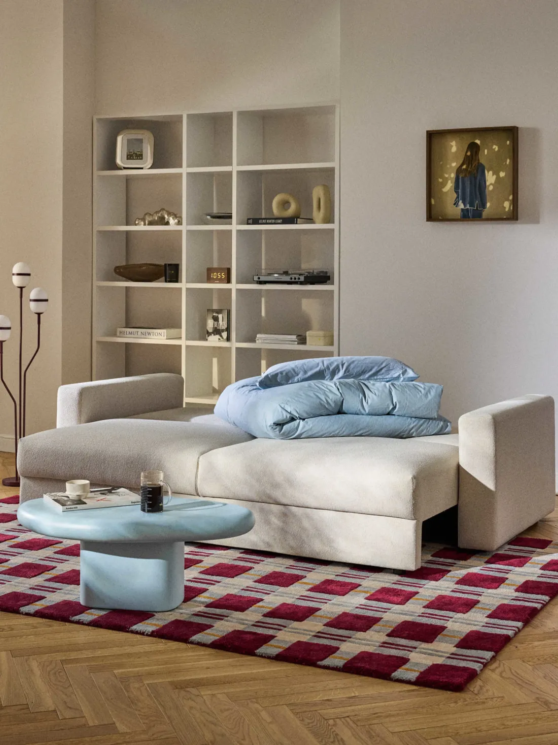 Sofá cama en tejido bouclé Tasha (3 plazas), con espacio de almacenamiento