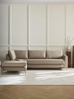 Sofá cama rinconera de terciopelo con colchón Luna (3 plazas)