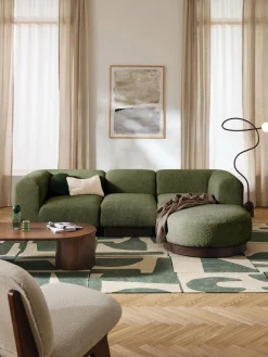 Sofá modular con reposapiés de borreguillo bouclé Natalie (3 plazas)