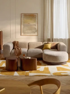 Sofá modular con reposapiés de borreguillo bouclé Natalie (3 plazas)