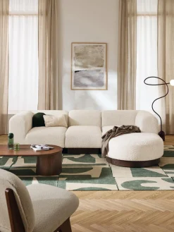 Sofá modular con reposapiés de borreguillo bouclé Natalie (3 plazas)