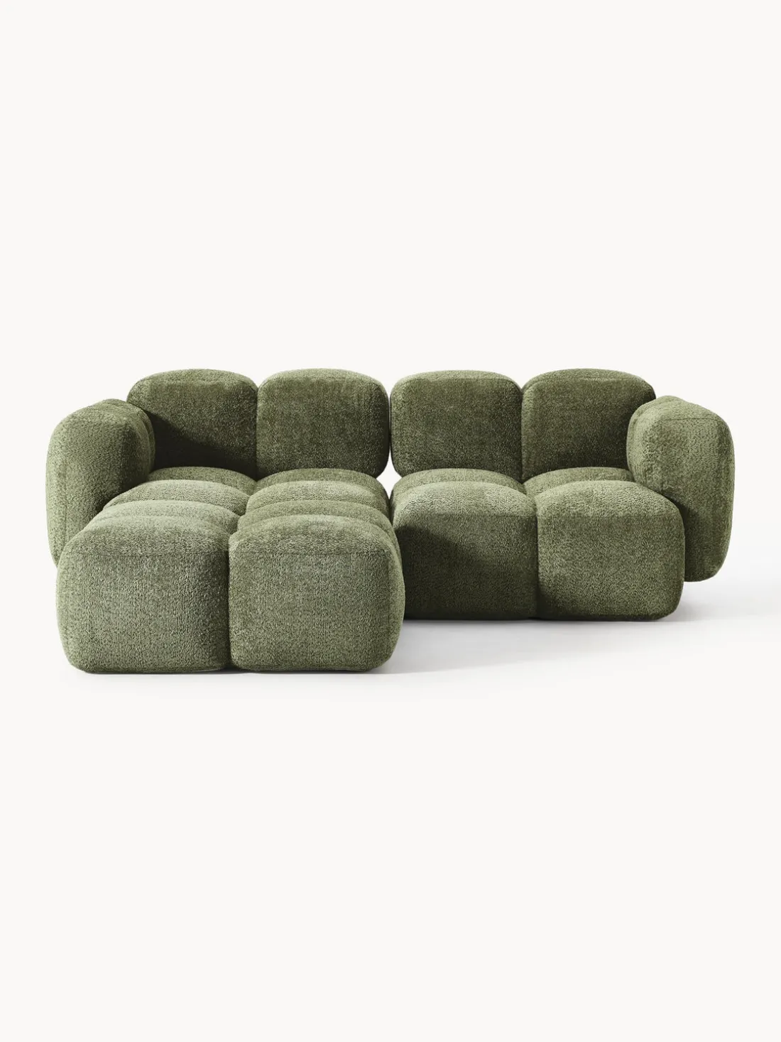 Sofá modular de borreguillo bouclé con reposapiés Tayla (3 plazas)