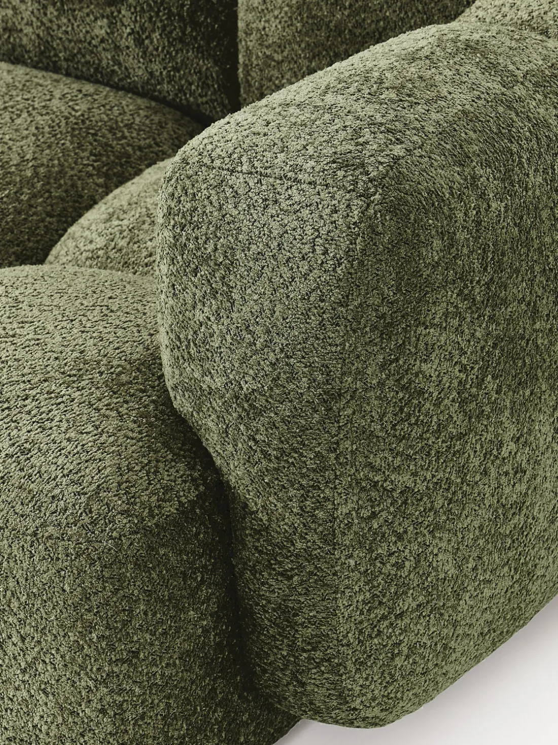 Sofá modular de borreguillo bouclé con reposapiés Tayla (3 plazas)