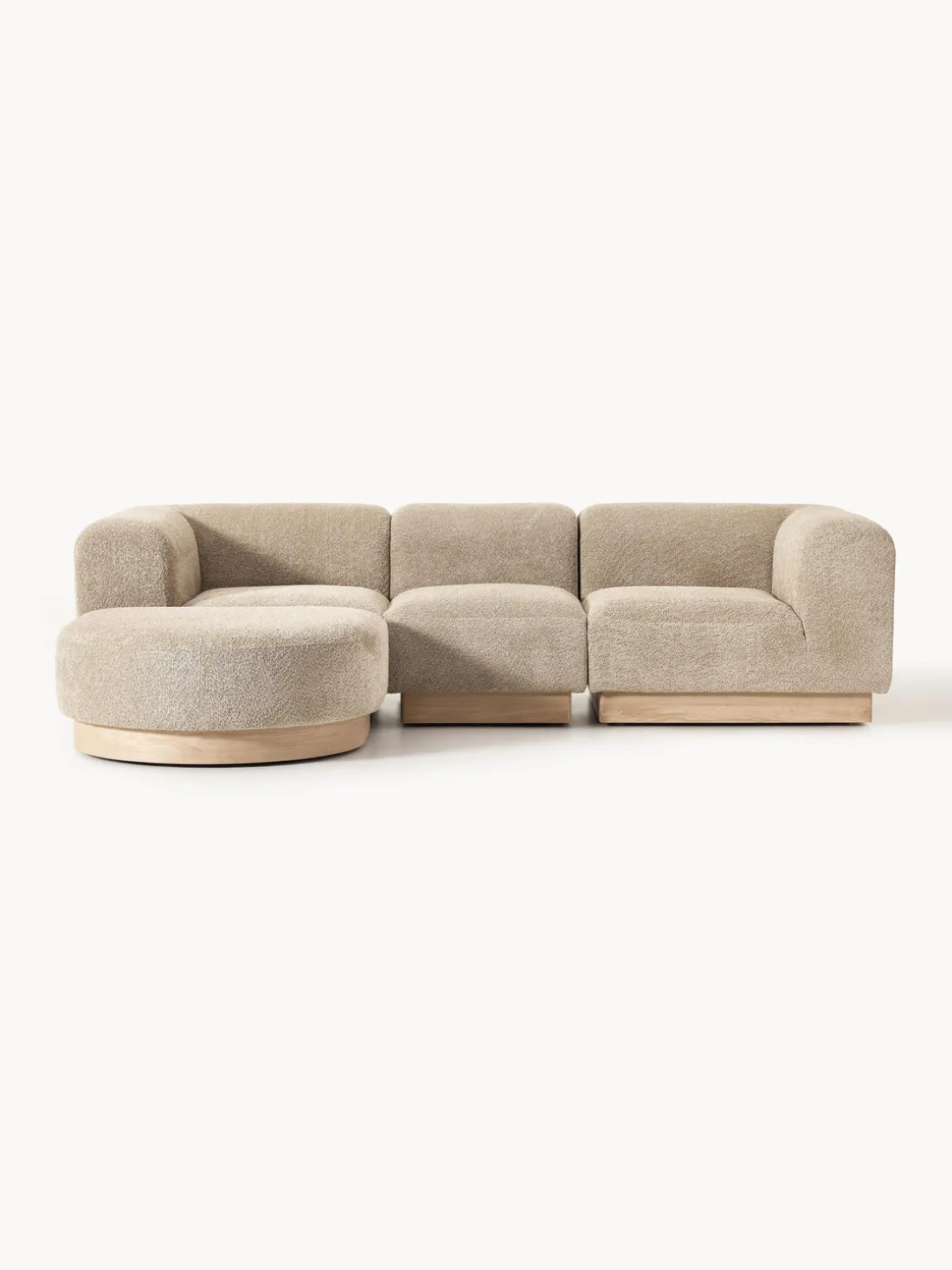 Sofá modular de borreguillo bouclé con reposapiés Natalie (3 plazas, izquierda/derecha)