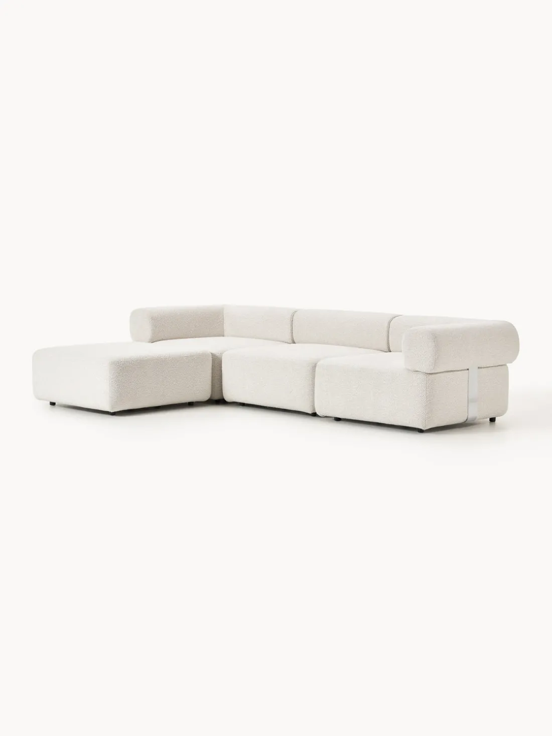 Sofá modular en tejido bouclé Anton (4 plazas), con reposapiés (izquierda/derecha)