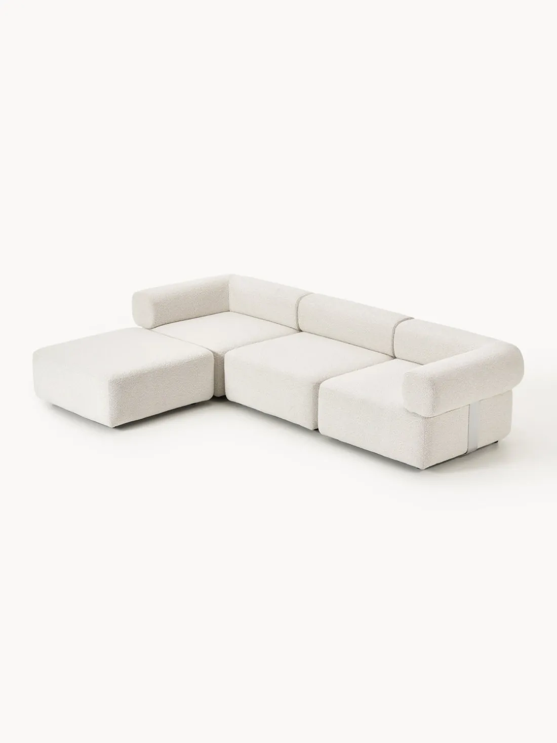 Sofá modular en tejido bouclé Anton (4 plazas), con reposapiés (izquierda/derecha)