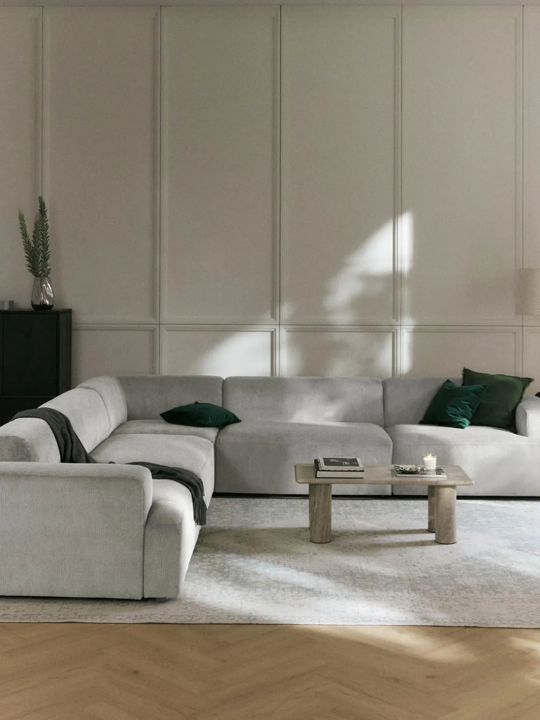 Sofá rinconera longue grande de pana Melva