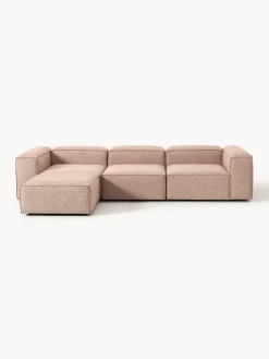 Sofá rinconera modular de mezcla de lino con reposapiés izquierdo/derecho Lennon (4 plazas)