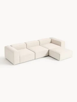 Sofá rinconera modular de mezcla de lino con reposapiés izquierdo/derecho Lennon (4 plazas)