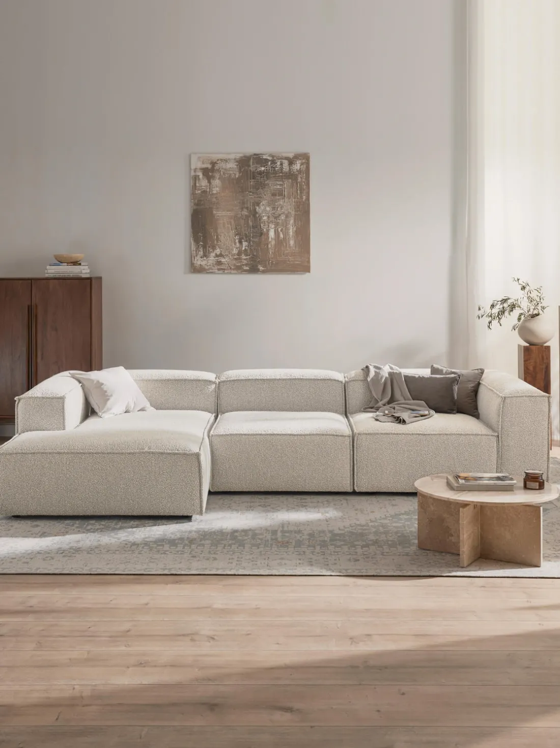 Sofá rinconera modular en tejido bouclé Lennon