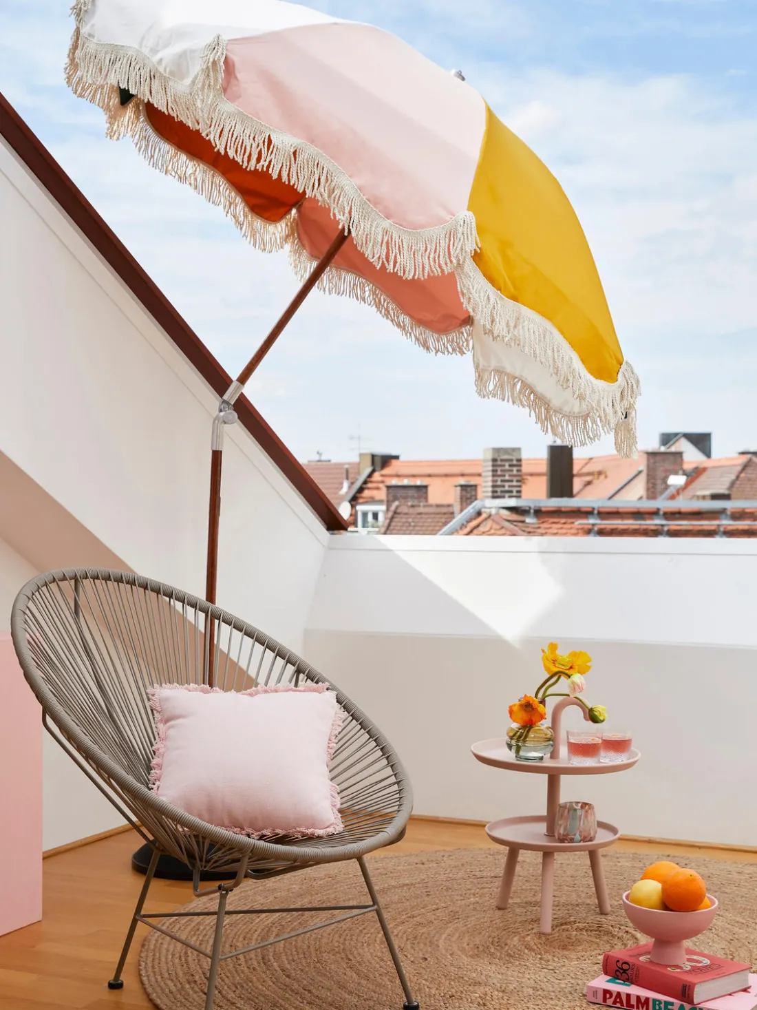 Sombrilla con flecos plegable Retro, Ø 180 cm