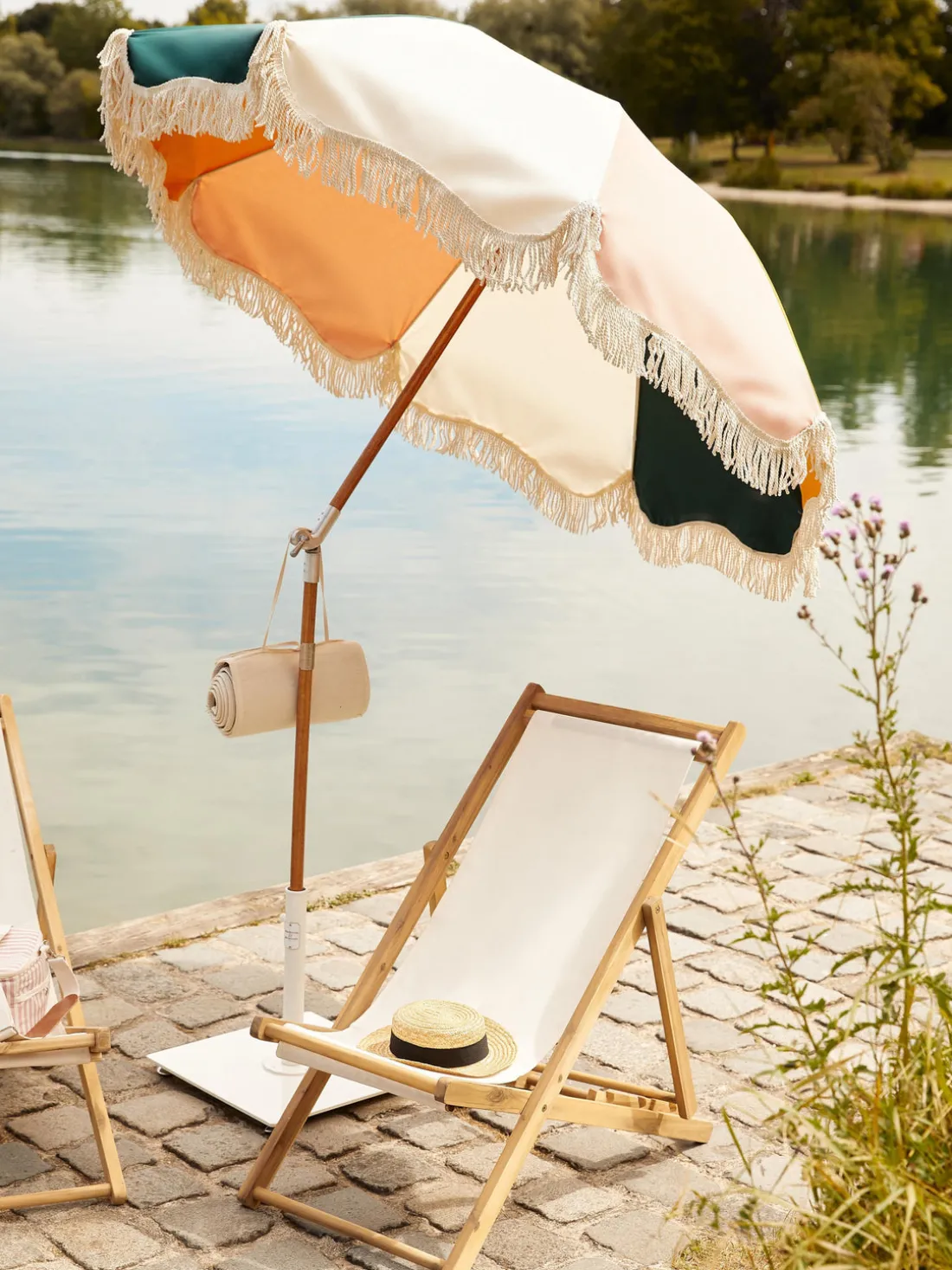 Sombrilla con flecos plegable Retro, Ø 180 cm