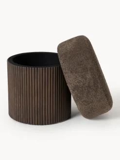 Taburete pequeño tapizado en borreguillo bouclé con espacio de almacenamiento Nala