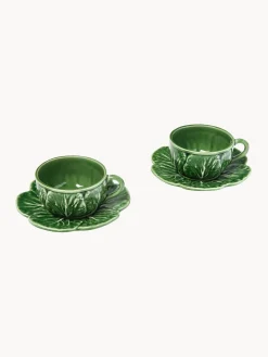 Tazas con platitos pintadas a mano Cabbage, 4 uds.