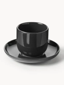 Tazas de café espresso de porcelana con platitos Nessa, 4 uds.