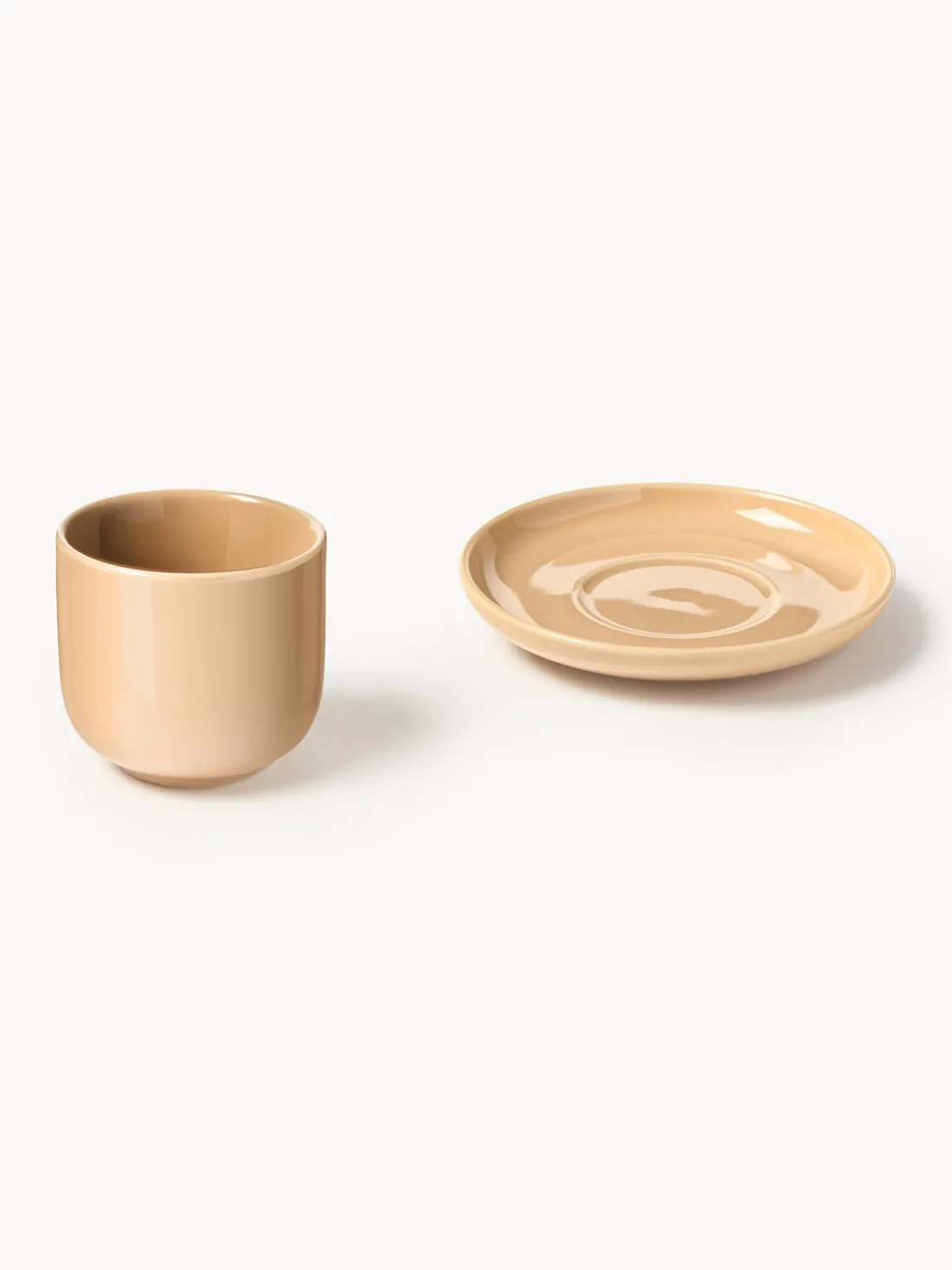 Tazas de café espresso de porcelana con platitos Nessa, 4 uds.