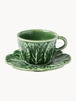 Tazas de café XS pintadas a mano con platillos Cabbage, 4 uds.