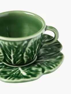 Tazas de café XS pintadas a mano con platillos Cabbage, 4 uds.