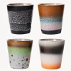 Tazas espresso artesanales de gres 70's, 4 uds.