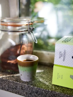 Tazas espresso artesanales de gres 70's, 4 uds.